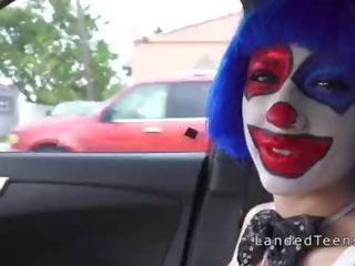 Teen in clown costume banging outdoor to cumshot